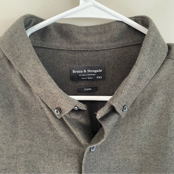 Bruun & Stengade Men’s Brushed Cotton Button Down Dark Green Size XXL - Picture 2 of 5